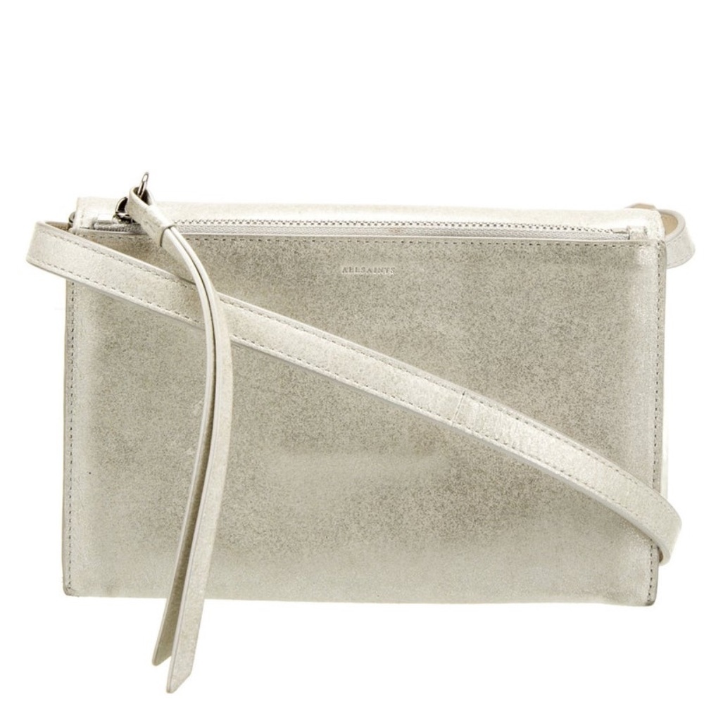 AllSaints Fetch leather metallic bag convertible crossbody & clutch All Saints